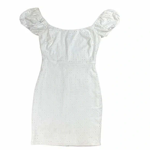 {Windsor} Eyelet Puff Sleeves Mini Dress - Picture 2 of 7